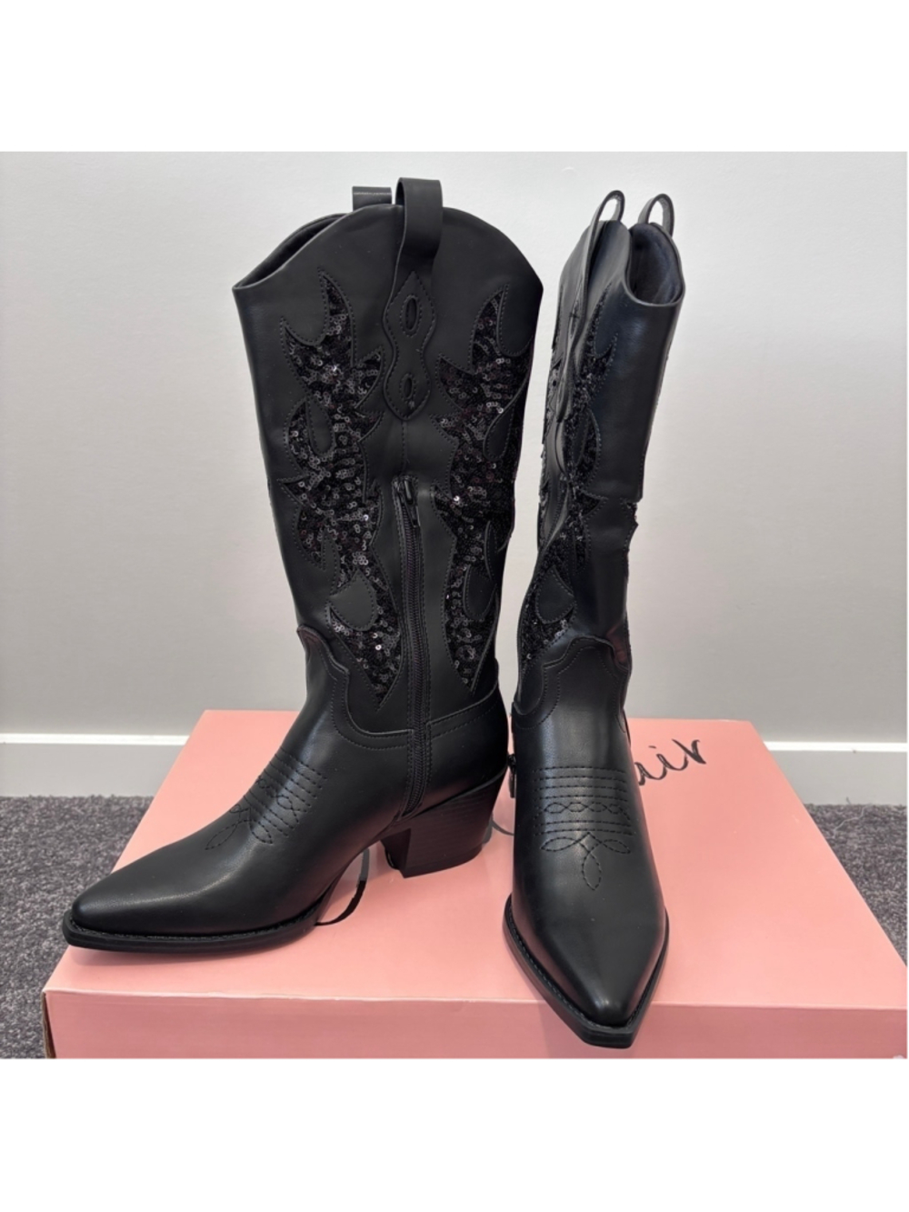 Wild Pair Women's Size 8.5 Black Cowboy Boots w/ Sequin Sparkle Details NIB - Picture 7 of 13